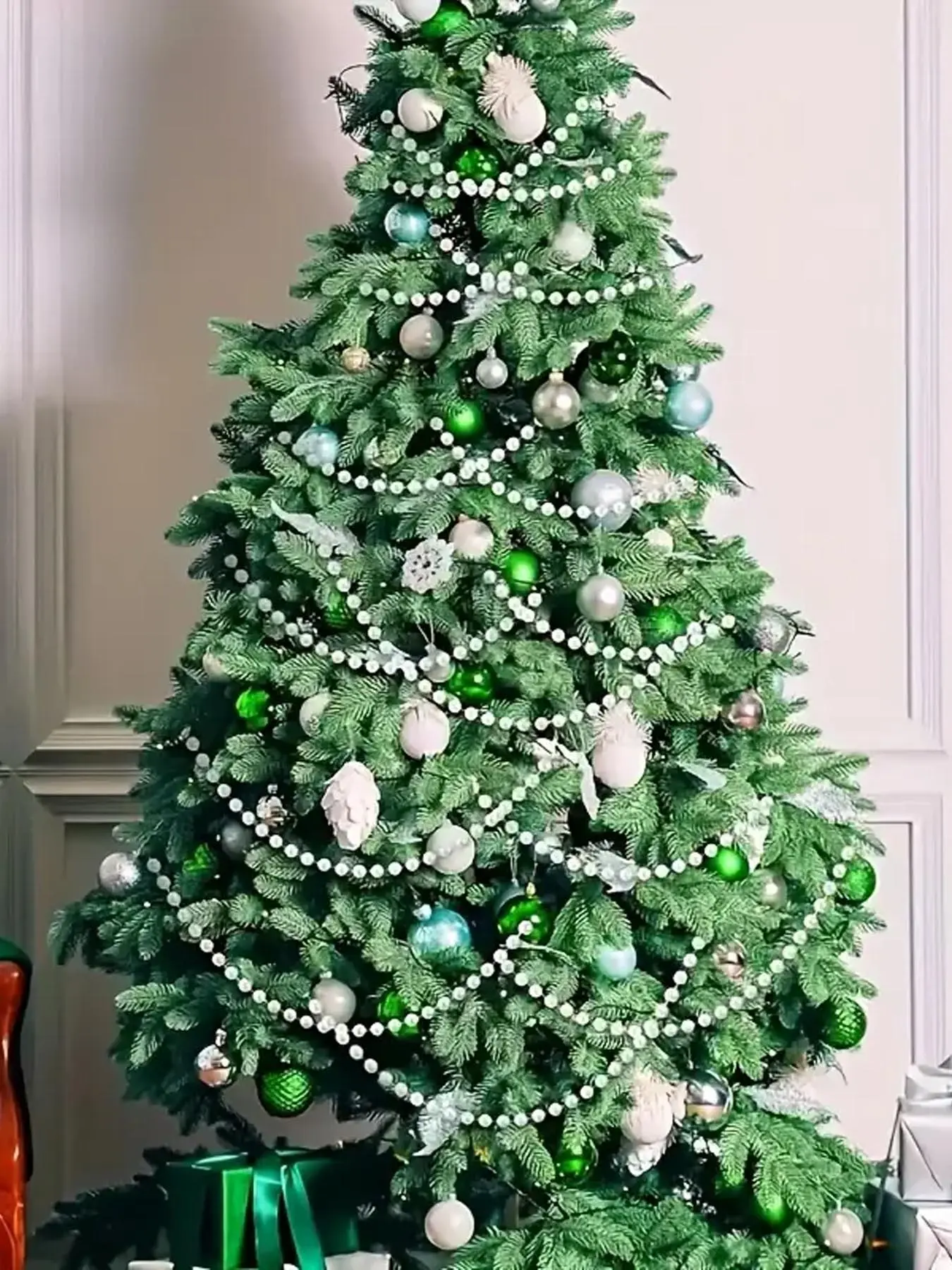 1pc 472.44inchesLong White Artificial Pearl Garland, Glossy Resin Beads With Pearls, Perfect For DIY Wedding Curtains, Craft Decor, Hair & Clothing Decor, Christmas Tree Decor, Christmas Decorations