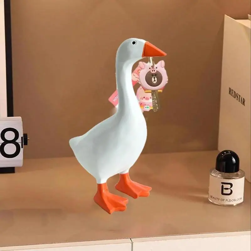 Artistic Duck Shape Dual-Use Resin Statue - Key Holder with Storage Tray, Minimalist Halloween Home Office Decoration, Ensures Keys Within Reach Desk Accessory, Whimsical Duck Adds Playful Charm
