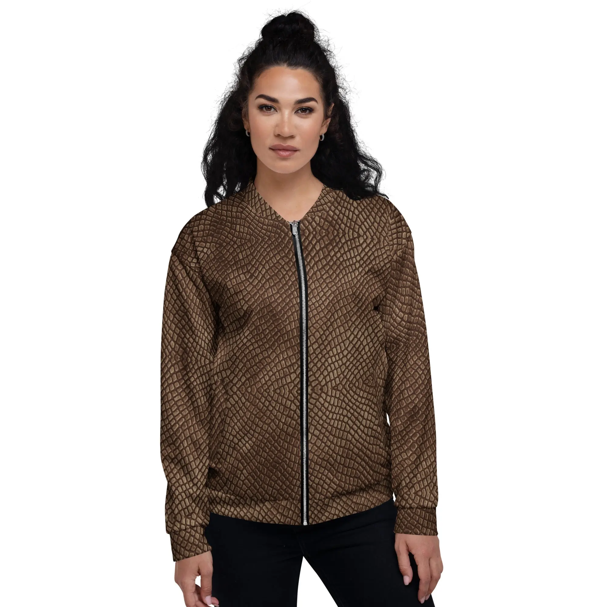 Unisex Bomber Jacket - Mocha Crocodile - Women