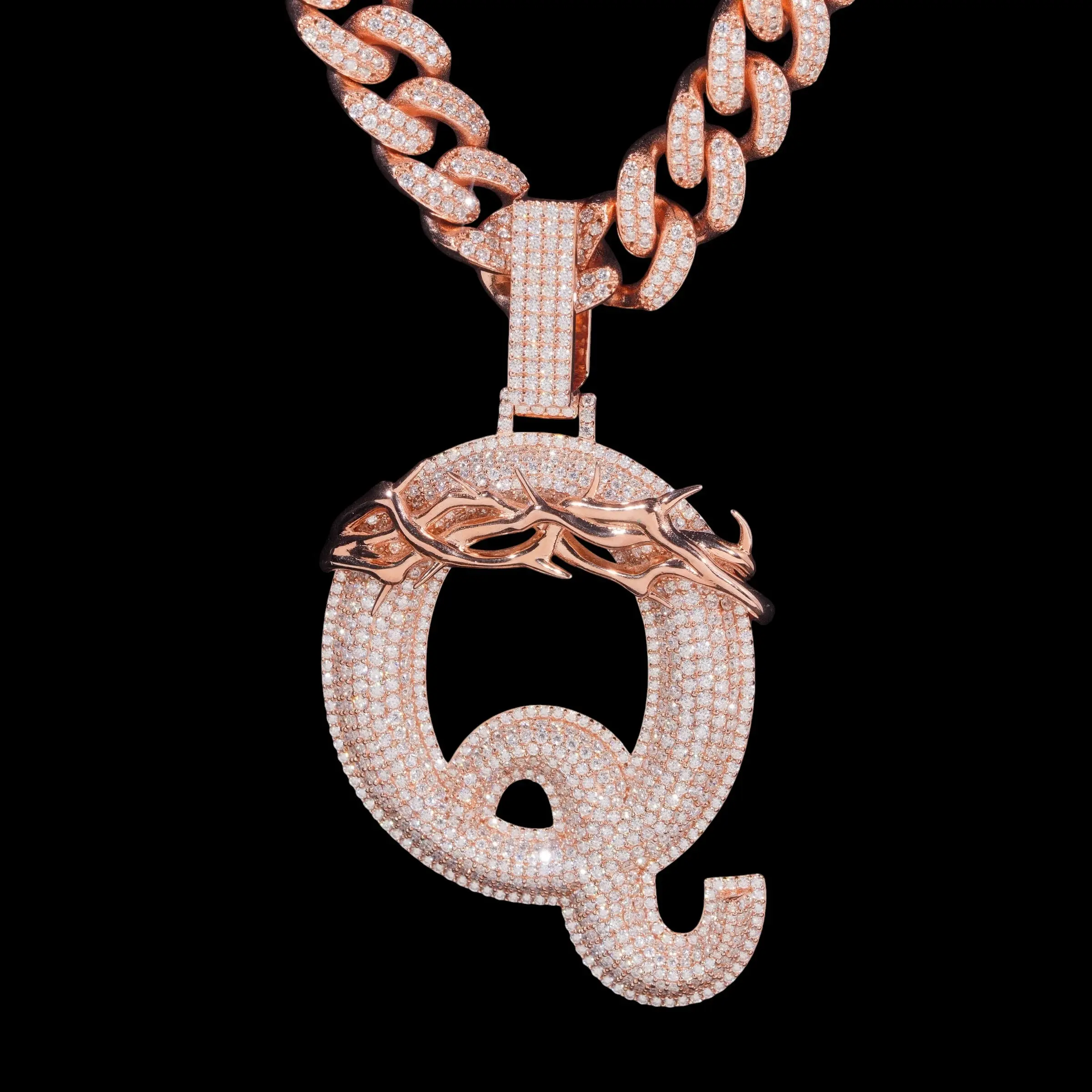 Spiked Custom Letter Pendant Lab Diamond – 14k Gold