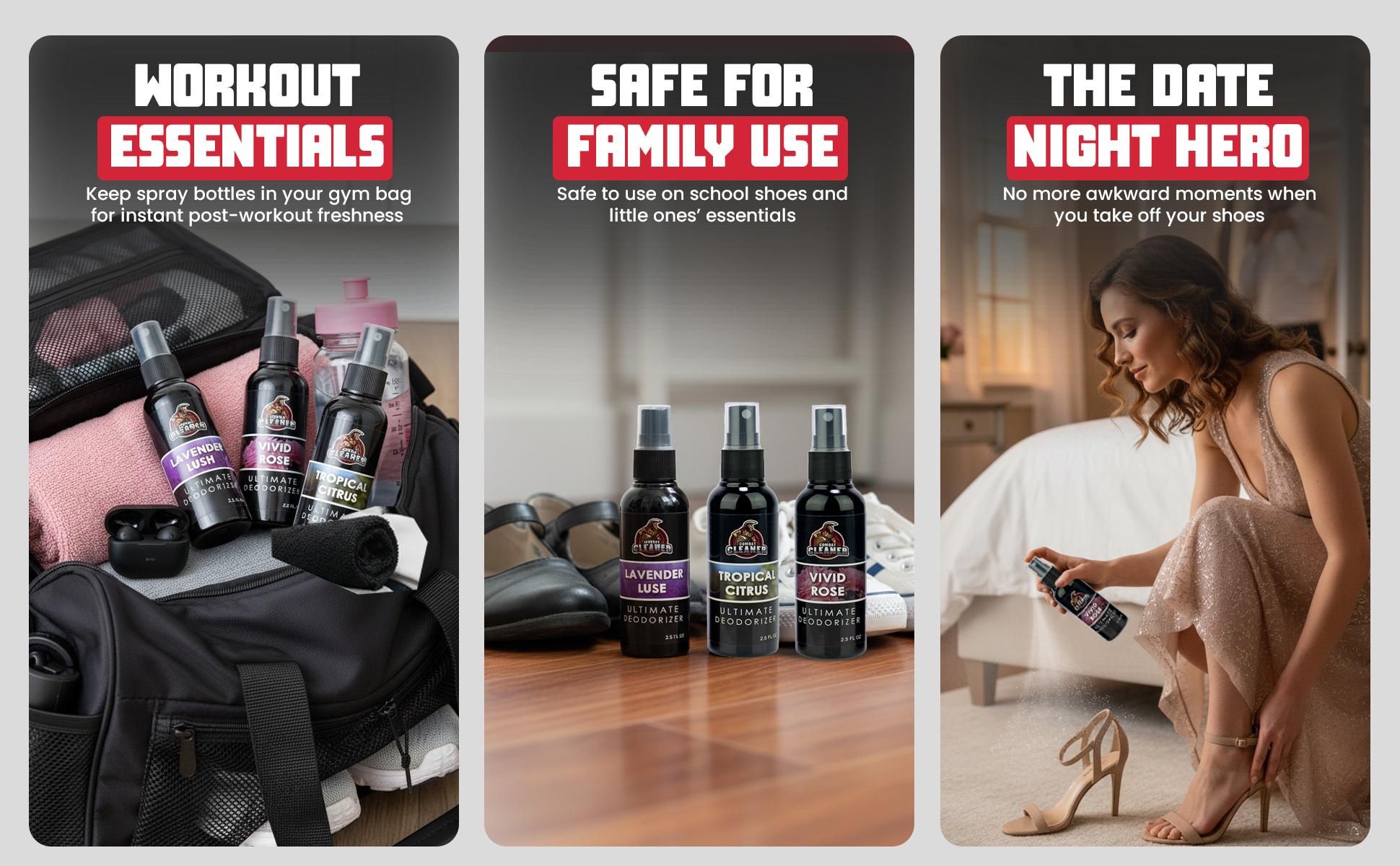 Women's Shoe Deodoriser Spray 3-Pack – Odor Eliminator for Sneakers, Gym Bags & Gear | 3 Fresh Scents