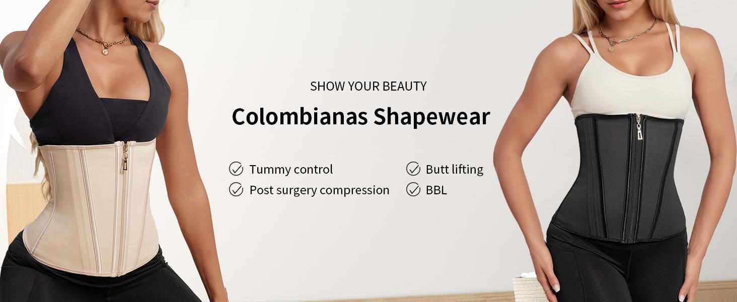 Latex Waist Trainer for Women Sport Corset Shapewear with Zipper Fajas