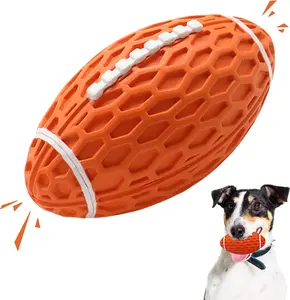 Squeaky  Football , Rubber  Ball  for Aggressive Chewers, Tough Fetch Ball, Durable and Interactive for Medium Large Dogs, Orange, Large