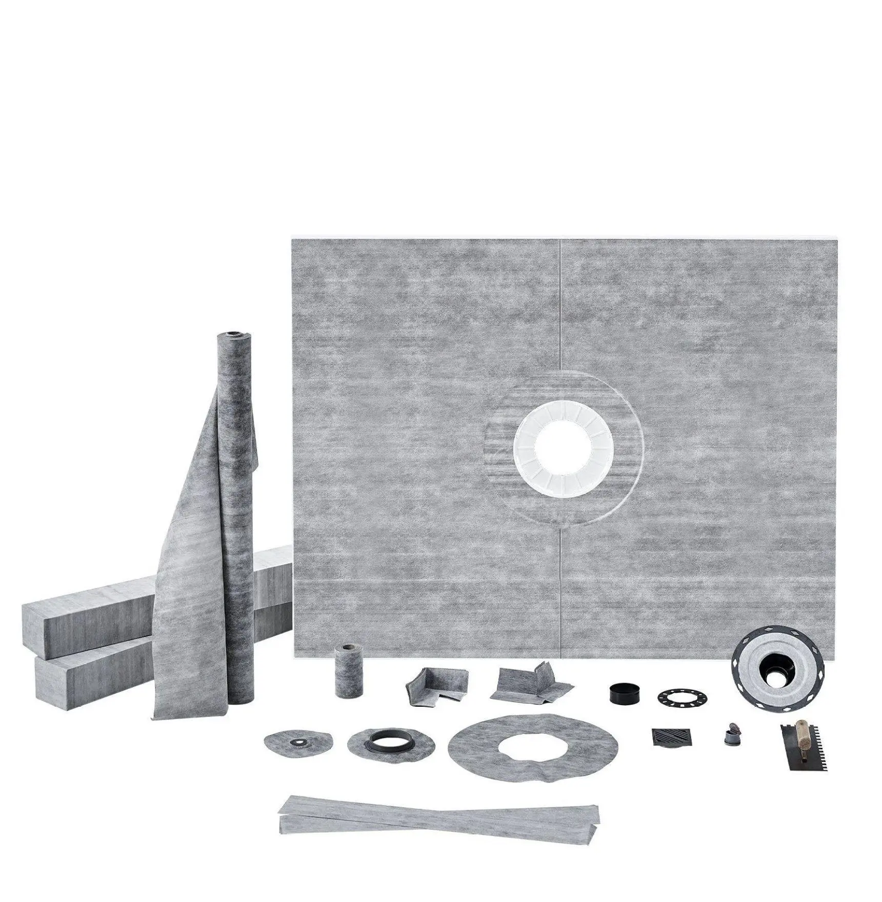 60x48 Shower Pan Kit with Drain, Waterproof Membrane & Grate - 2" PVC Flange - Bathroom Shower Base Replacement 48" x 60"