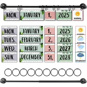 Flip Calendar Bulletin Board Set with Holder, Magnetic Adjustable Calendar Holder Includes 60 Date Cards Boho Classroom Home Decor (Green)