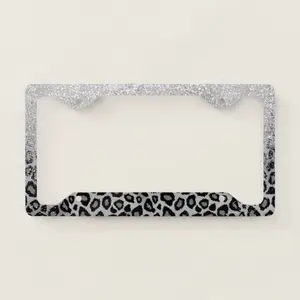 Gray Leopard Animal Print with Glitter License Plate Frame