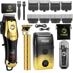 4Pcs Professional Men's Grooming Kit, Zero Gap Fade Clipper, T-Blade Trimmer & Electric Shaver, Sharp Blades, LED Digital Display, Rechargeable Lithium Battery, Precision Styling Tools for Home, Salon & DIY Haircut, Ideal Gift for Men