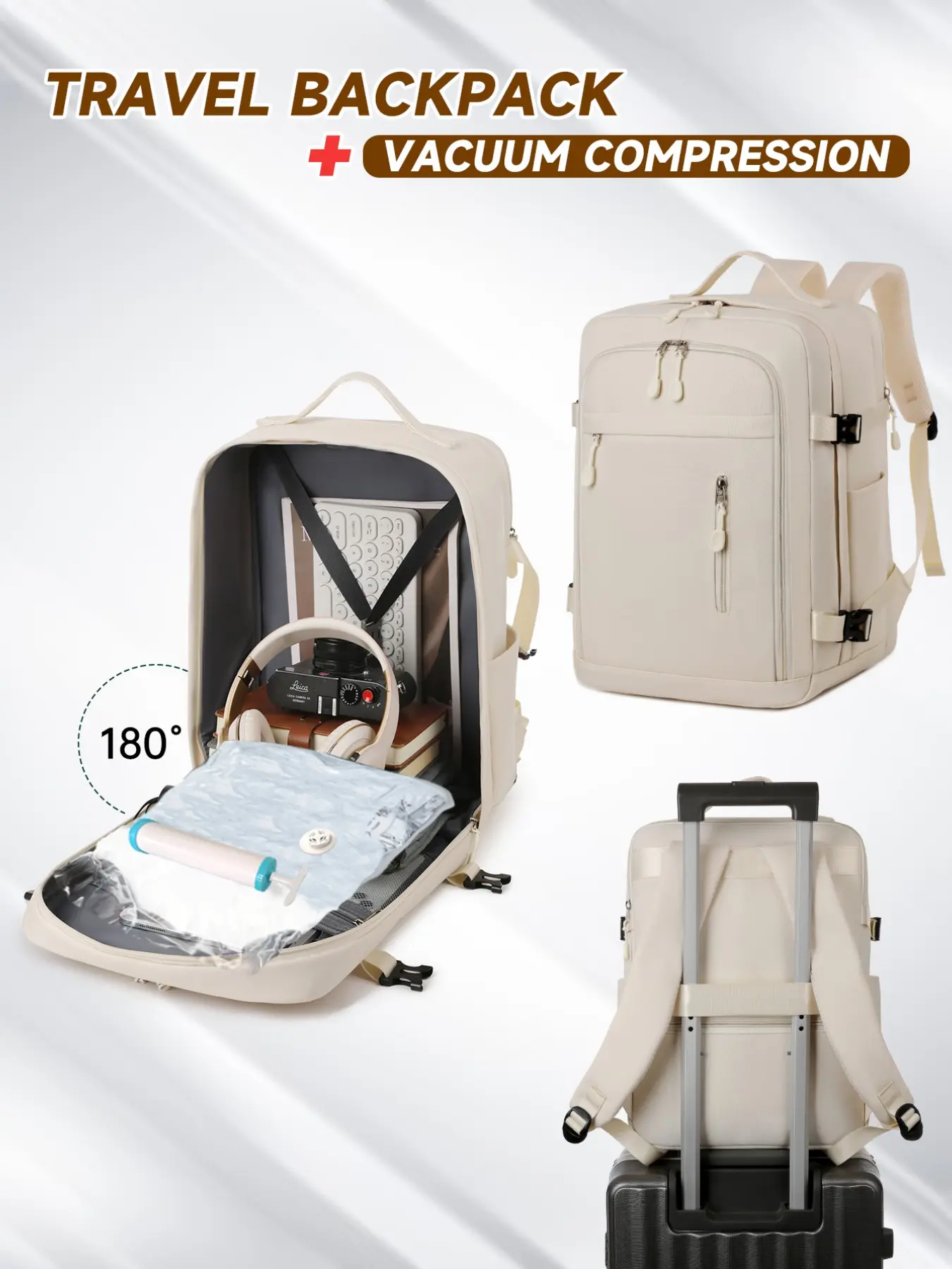 Travel Laptop Compartment Backpack with Vacuum Compression Bag and Pump Set, Traveler Essentials Backpack, 40x30x20cm, Fits 35.56cm Laptop, Ideal for Tui Airways, Duffle Bag Option, Laptop Backpacks