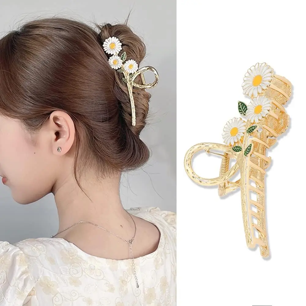 Flower Hair Claw Clips White Daisy Large Hair Jaw Clips Metal  Hair Clips Non Slips Fashion Hair Barrettes Hairpins Hair Accessories Decorations for Thick/Thin Hair 1 count