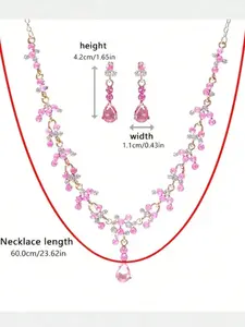 4pcs women's pink rhinestone jewelry wedding fashion jewelry bridal accessories crown with necklace and earrings wedding Matching Jewelry Set Wedding Jewelry Sets For Brides wedding dress jewelry is also suitable for wedding parties and gatherings