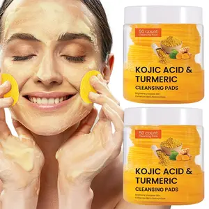 2 boxes of 50 pcs turmeric kojic acid Cleansing Cotton Tablets, containing Vitamin C, Lemon, Chamomile, brighten skin tone, reduce dullness, convenient to use Facial Wet Wipes, facial cleansing cotton pads, suitable for the whole family to use