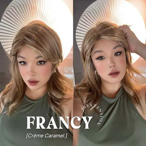 JBEXTENSION 18 Inches Women Fashion Full Machine Wig FRANCY【PLUS PERMATEASE】【BENDY EAR TABS】 Realistic Illusion Hairline Fluffy