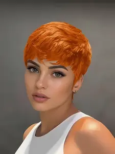 orange burgundy black color pixie cut short straight human hair wig for women human hair wigs daily party cosplay gift use