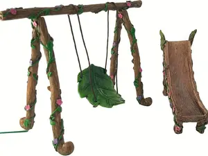 Fairy and Gnome Miniature Swing and Slide Set - A Fairy Garden Accessory