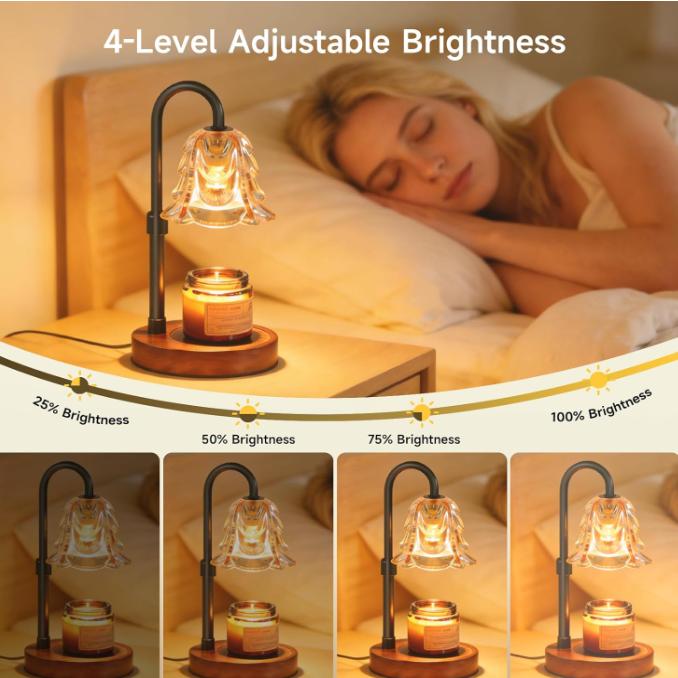 Candle Warmer Lamp with Timer & Dimmer - Adjustable Height, Flame-Free Safety for Scented Jar Candles, Modern Home Decor Night Light Send two halogen light bulbs