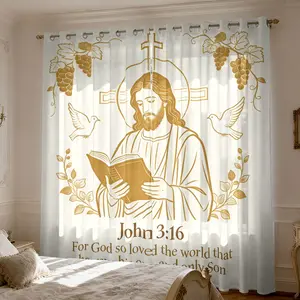 2-piece package of simple gold Jesus scripture curtains g* vine white dove Bible print filter translucent curtains, suitable for machine washable decorative curtains in living rooms, bedrooms, kitchens, etc.