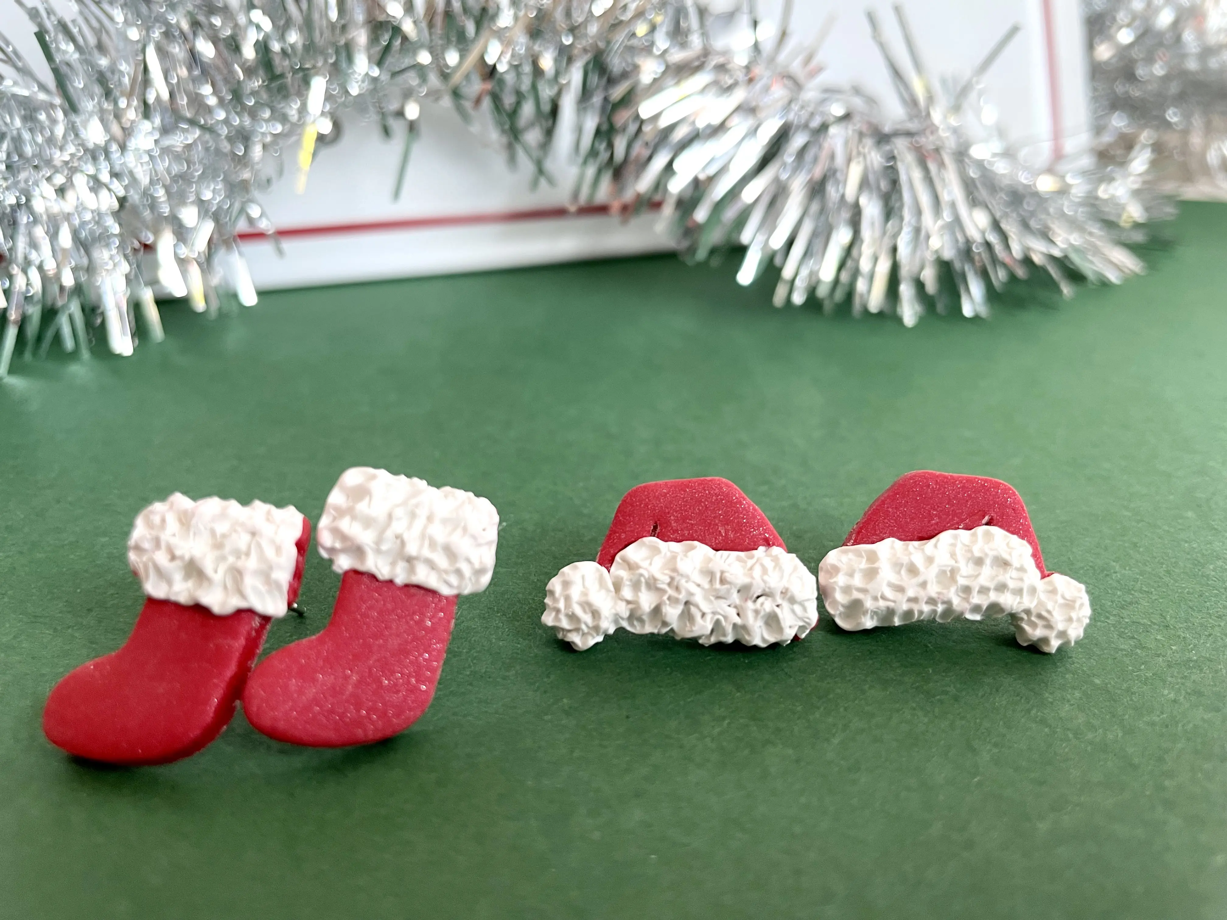 Handmade Christmas Stocking & Santa Hat Earrings