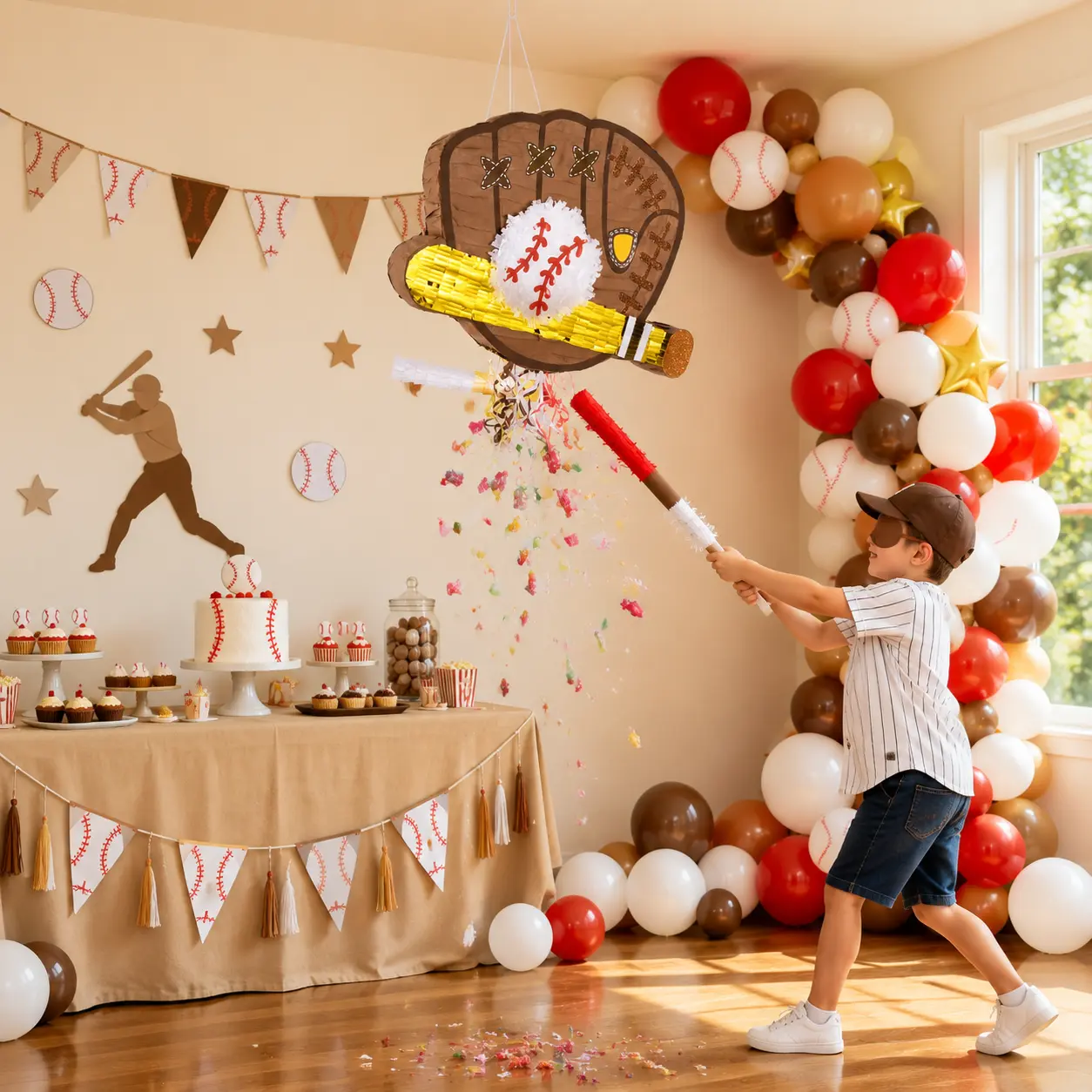 【Clearance】WERNNSAI Boys Piñata Baseball   - Kids Birthday Party Piñata Bundle with Blindfold, Bat and Stick, Carnival Decorations for Anniversary Celebration Fiesta Party Supplies, piñata para niños fiesta cumpleaños infantil Gifts