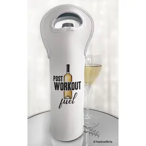 Festive Flirts Funny Workout Neoprene Wine Bottle Bag, Fitness Gift for Wine Lover