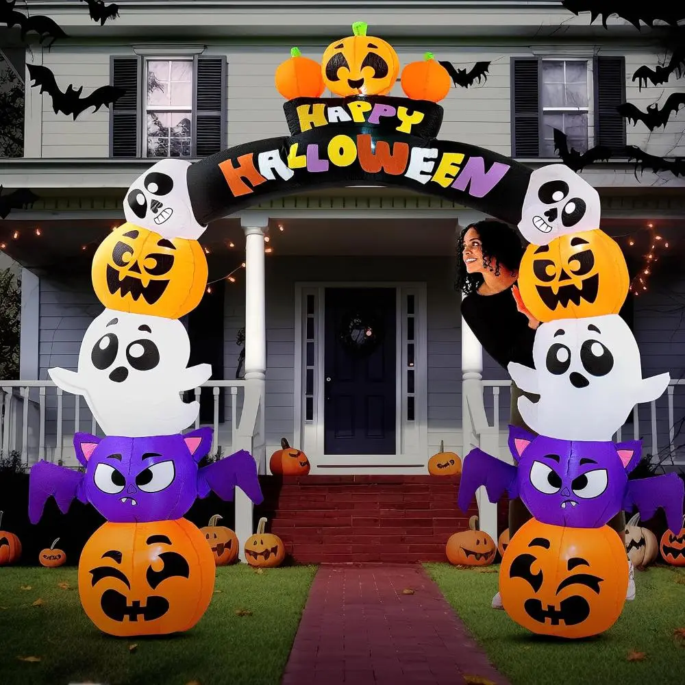 8 FT Halloween Inflatable Pumpkin Archway with LED Lights for Outdoor Yard Decoration