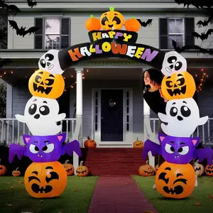 8 FT Halloween Inflatable Pumpkin Archway with LED Lights for Outdoor Yard Decoration