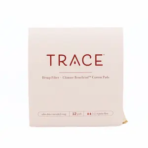 TRACE Menstrual Pads with Regenerative/Organic Cottons; Ultrathin, Regular Absorbency, Extended Wing, 12 count, Reusable Pouch
