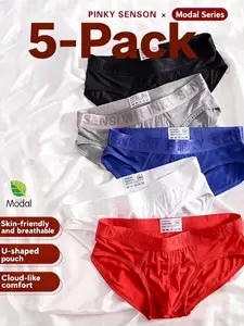 Men's Modal Triangle Underwear Set of 5, Soft Skin-Friendly All-Seasons, Breathable High Stretch Multi-Color Options, Sporty Fitted Style