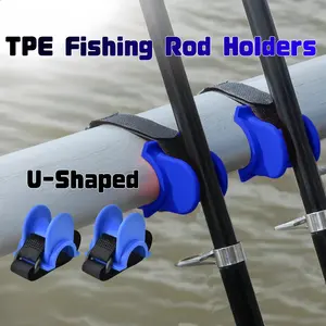 2-Pack Tpe Fishing Rod Holders U-Shaped Bracket, Portable and Durable Rod Stand for Boat & Shore Fishing, Blue Color, Fishing Pole Rack
