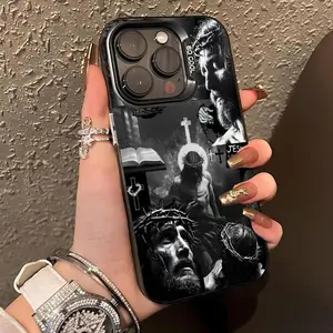 Multi-color Black Jesus Cross Pattern Mobile Phone Case Protective for IPhone 16 15 14 13 12 11 Pro Max Plus Luxury Shockproof Protection Back Cover