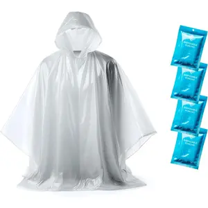 Disposable Rain Ponchos for Adults-Clear with Hood, Compact Emergency Ponchos for Hiking, Camping, Travel