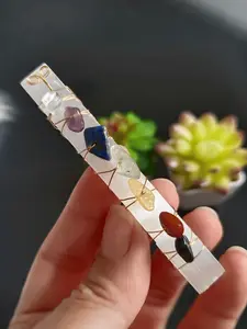 7 Chakra White Selenite Stick, Natural Crystal Chip Tumble Stone Wand for Meditation, Charging, Clearing, Yoga Decor, DIY Gift