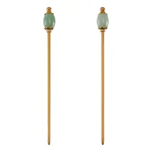 2 count  Green  Hair Stick Golden Hairpins Metal Hair Sticks Chinese Hairpin 5.9 inch Brass Hairs Chopstick  Hairpin for Women Gifts Long Hairs Ornament Accessory