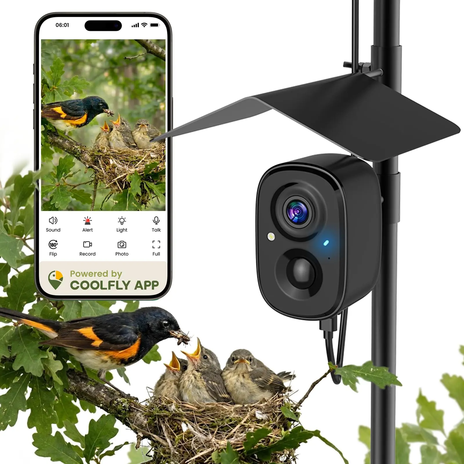 Smart Bird Camera Solar Powered with Pole for Feeder/Bath Birdwatching 2.5K UHD Video Auto Capture, Free AI Bird Identification, Instant Alerts, Wireless Outdoor Cam, 2.4G, for Mom/Dad/Bird Lovers
