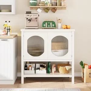 Storage Cabinet with Glass Cabinet Doors, 35.4" Console Table with Storage Shelf Modern Buffet Sideboard Reeded Glass Door Accent Cabinet for Kitchen Dining Room Entryway