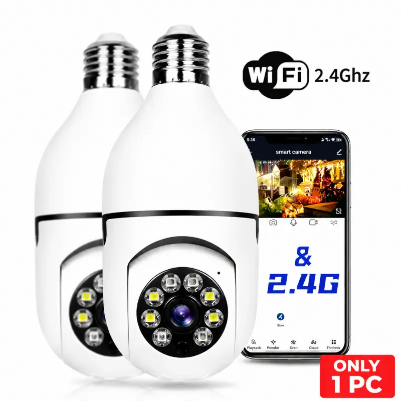 Light Socket Security Wireless Camera,Color Night Vision & Human Detection Target Camera Security 2.4G/5G WiFi Easy Install Ptz Protection, Light Bulb Camera, Home Security Cameras, House Cameras