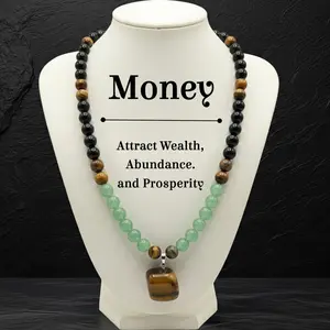 Magnet Necklace Natural Green Aventurine & Tiger Eye Beads Wealth Attraction Prosperity Jewelry for Men Women