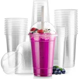 50 Pack 20 oz Disposable Plastic Coffee Cups with Dome Lids, To Go Iced Coffee Cups with Lids,  Clear Parfait Cups for Party, Smoothie, Bubble Boba, Juice, Frappuccino, Milkshake