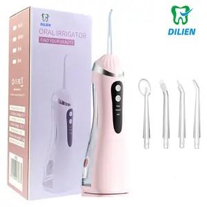 DILIEN Cordless Water Dental Flosser for Teeth - Portable Oral Irrigator with 4 Jet Tips, 3 Cleaning Modes & 200ml Water Tank, IPX7 Waterproof USB Rechargeable for Travel, Braces & Home Use (Pink)