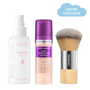 COVERGIRL Prime + Perfect Bundle: Clean Fresh Nourishing Milk Spray + Skin Perfector Essence + Blending Brush