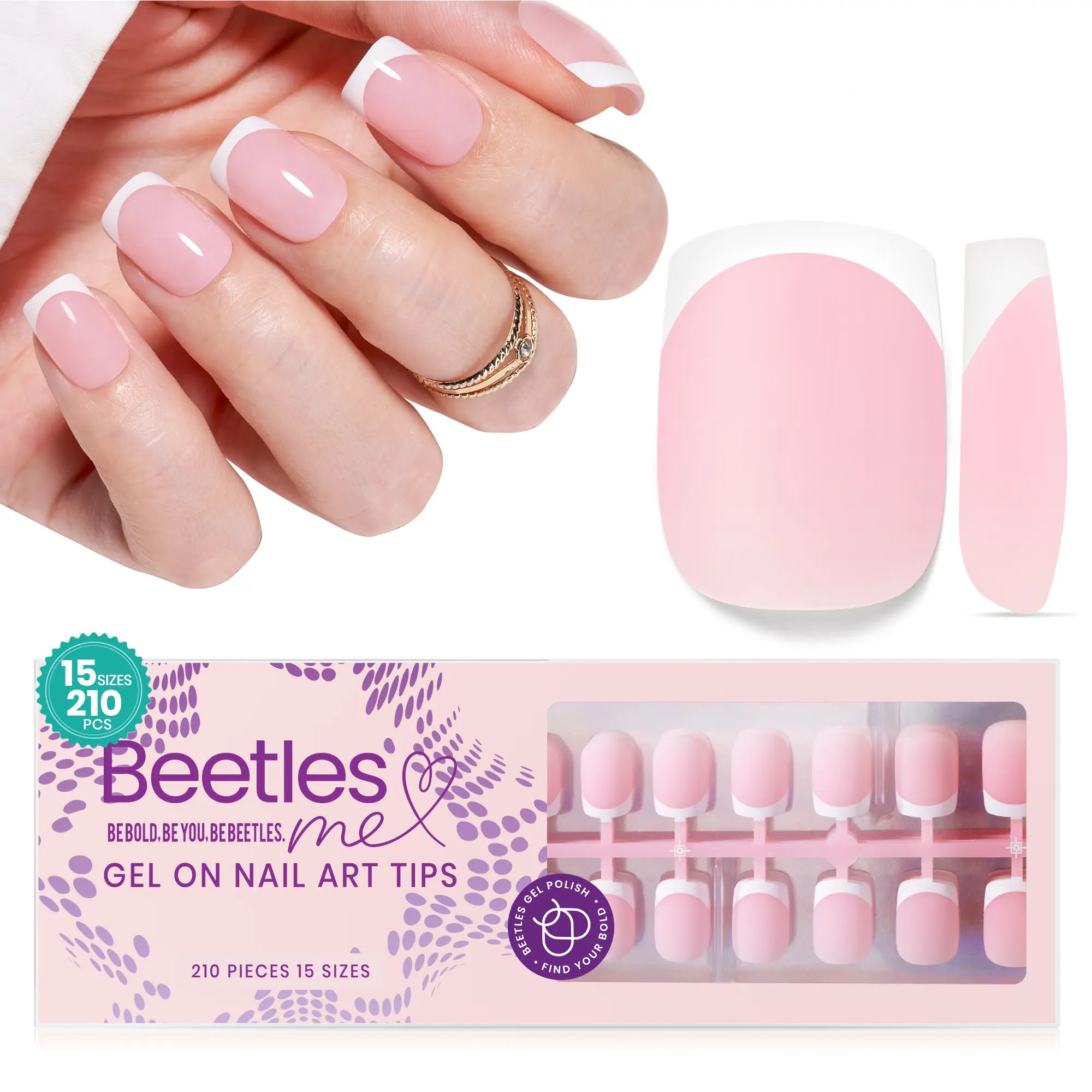 210Pcs Extra Short Square Pink French Tips