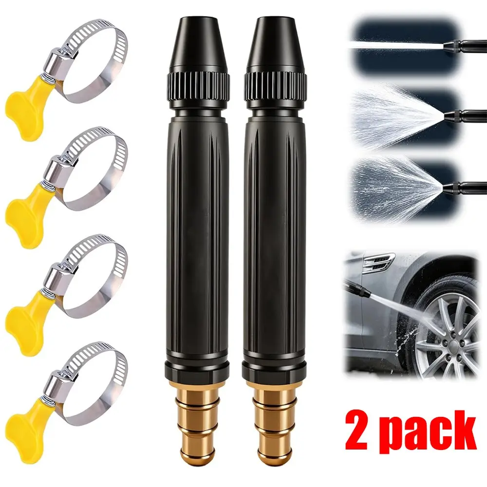 2-Pack High Pressure Hose Nozzle Water Gun, Power Washer Accessory with 3 Spray Patterns for Car Wash, Garden Maintenance
