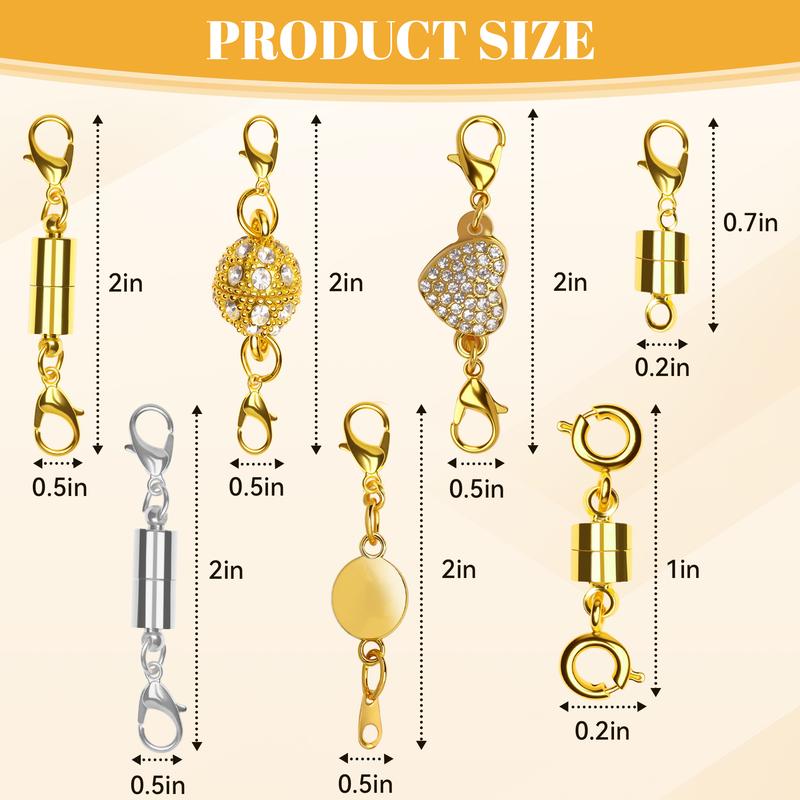 12 Pack Magnetic Necklace Clasps and Closures Necklace Jewelry Extender with Strong Magnet Magnetic Gold and Silver Plating Gift Stainless Steel Charm