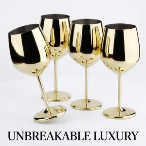 18oz Gold Stainless Steel Wine Glasses Set of 4, Compact Shatter-Resistant Metal Goblets, Reusable Elegant Cups for RV Road Trip Camping