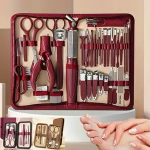 New Zipper Leather Bag Stainless Steel Nail Care Kit, Set, 7-42 Pieces, Manicure & Pedicure Tools, Beauty Care for Men and Women