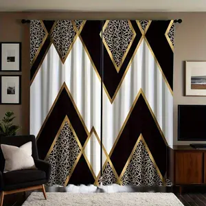 Geometric Curtains Set of 2, Print Drapes with Rod Pocket, Polyester, Ideal for Living Room Bedroom