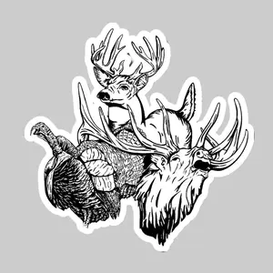 Big Game Trio Sticker, Deer, Deer Elk Turkey Line Art Vinyl Decal for Outdoorsmen, Truck or Gun Safe