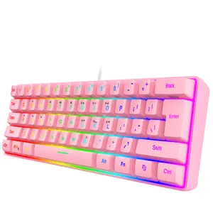 Snpurdiri 60% Wired Gaming Keyboard,RGB Backlit Ultra-Compact Waterproof Mini 61 Keys Keyboard, for PC/Mac Gamer, Typist, Travel, Easy to Carry on Business Trip(Pink)