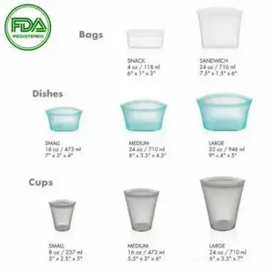 Silicone Food Bag Set 8 Piece (2 Bags/3 Bowls/3 Cups) Combo Pack