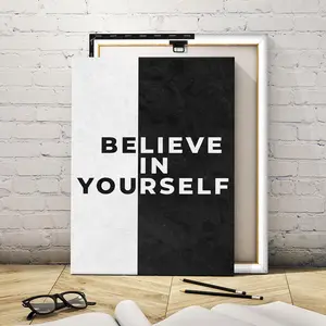 Wooden Framed Canvas Painting, Inspirational Black and White Slogan Poster, Modern Art, Fashion Decoration, Living Room Bedroom Decoration, Office Mural, Ornaments