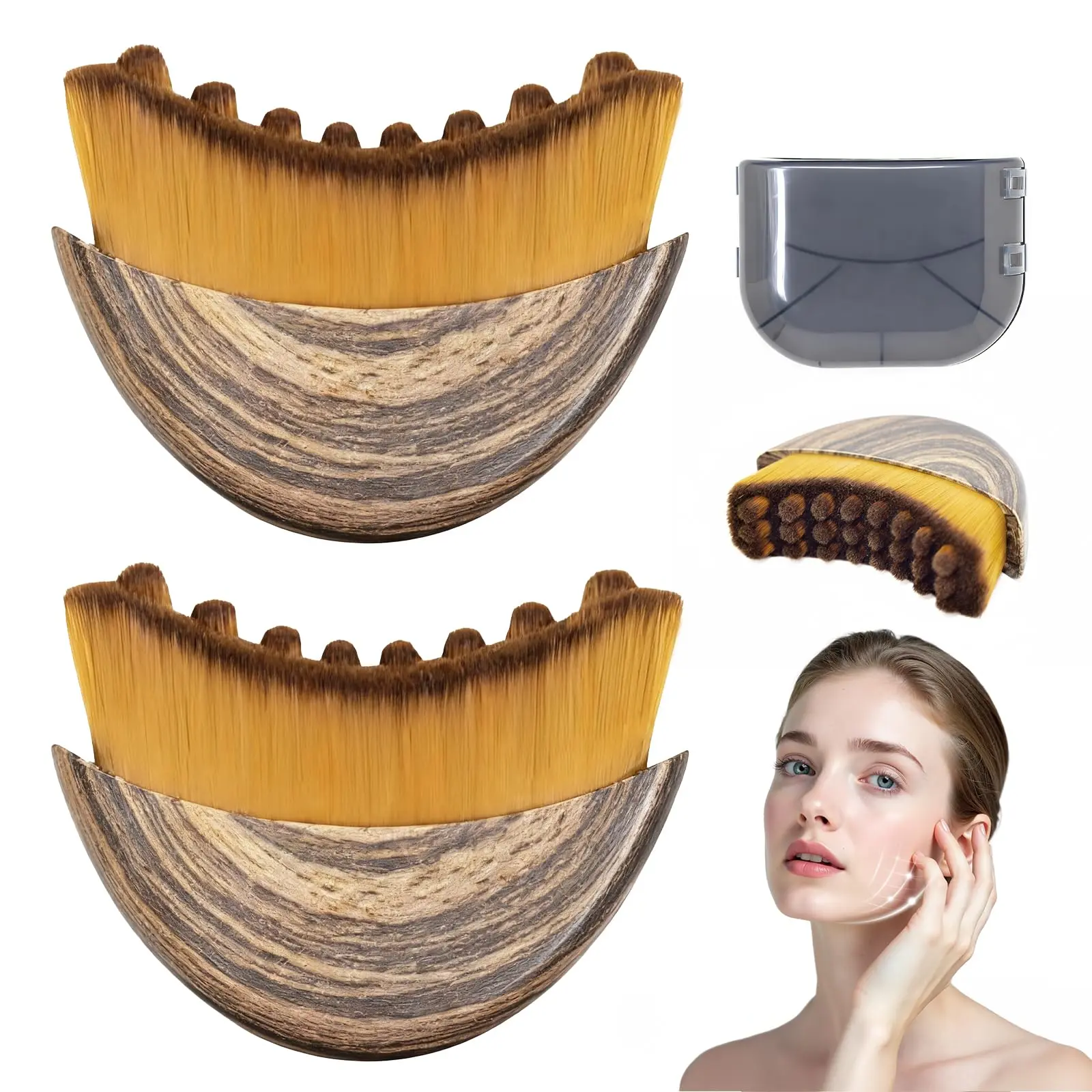 2 PCS Lymphatic Contour Face Brush, Manual Lymphatic Drainage Massager, Natural Makeup Brushes with Durable Soft Bristles, Hypoallergenic Ergonomic Facial Cleansing Brush for Sculpting Derma Roller Set Gentle